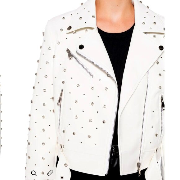 Callie Lives For The Win Azalea Wang White Rhinestone Moto Jacket M L XL - Picture 5 of 5